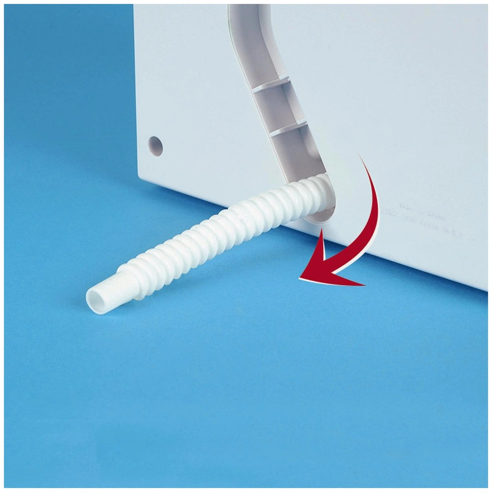 Theo Klein Miele washing machine in white plastic with spiral ridged design on solid blue background, ideal for pretend play.