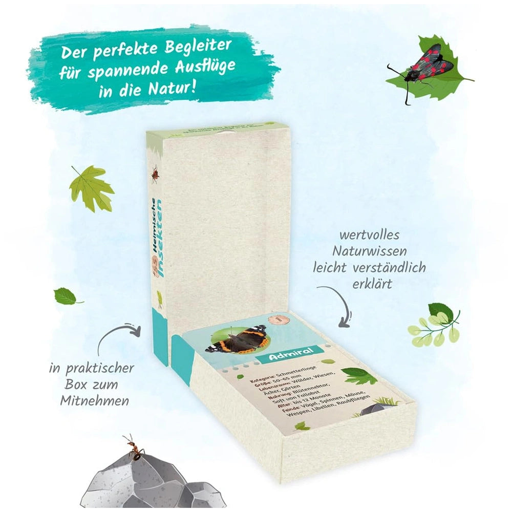 TROTSCH - 55 Learning Cards for Native Insects in a light blue box with an open flap revealing a booklet and a small insect.