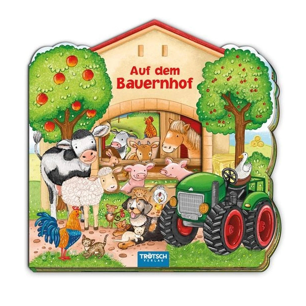 TROTSCH - Farmyard Fun Window Book cover features vibrant farm animals around a red-roofed barn with playful text.