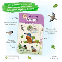 TROTSCH Learning Cards Native Birds Books in German edition, featuring a white box with purple border and vibrant bird illust